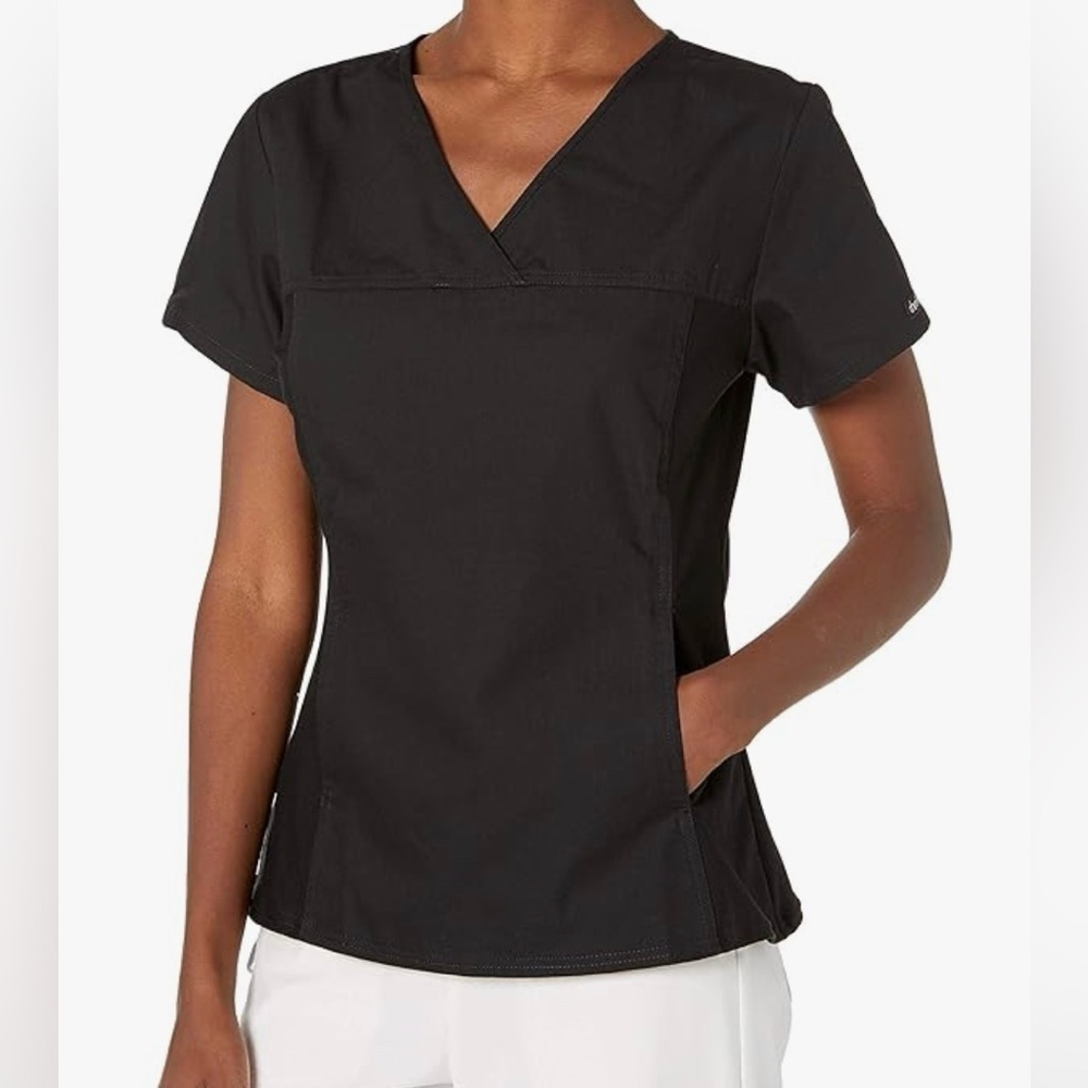 NEW Cherokee Flexibles V-Neck Scrub Top w/ Knit Panels, Black, Size L - Picture 1 of 8